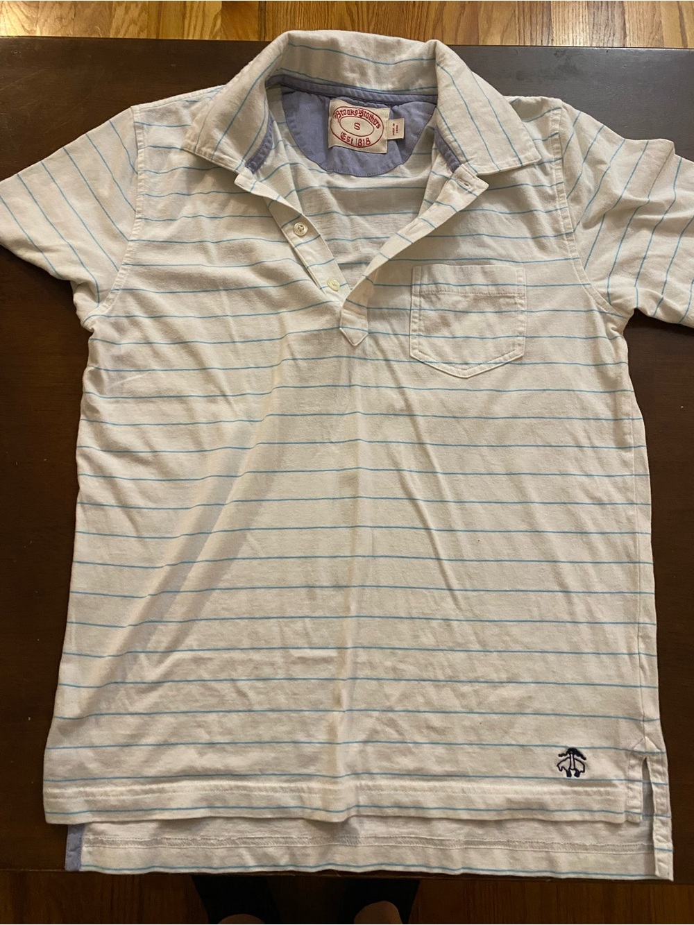 Brooks Brothers White Polo with Light Blue Pinstripes